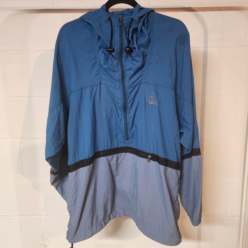 Vintage 90's Nike ACG Anorak Windbreaker Hoodie Blue Streetwear Skater Men's Med